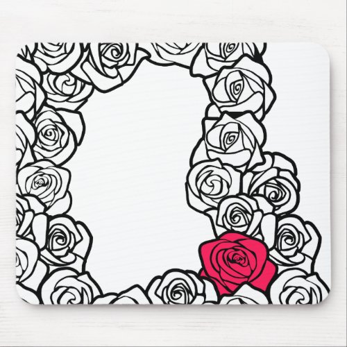 Girly Vintage black pink and white roses Mouse Pad