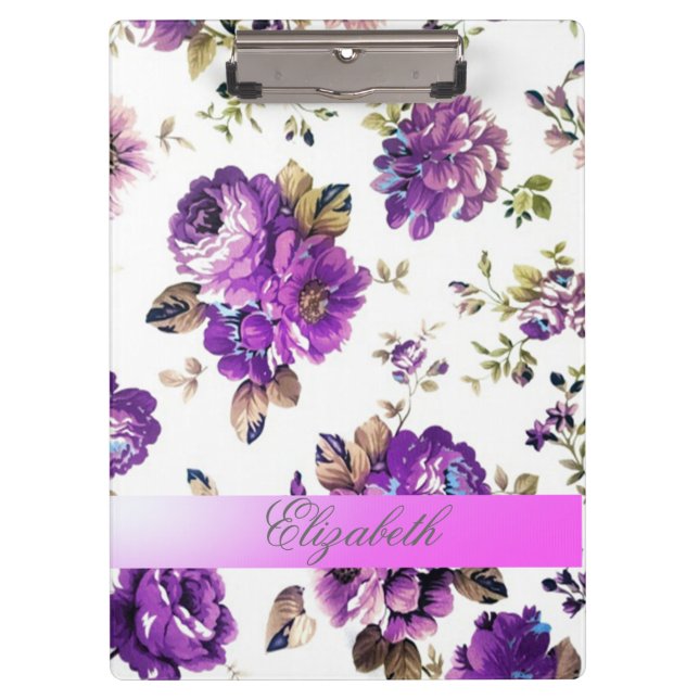 Girly Vintage Chic Flowers-Personalized Clipboard (Front)