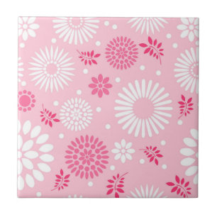 Girly Vintage Elegant Pink White Floral Pattern Ceramic Tile