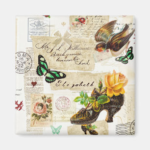 Girly Vintage Ephemera Fashion Collage With Name Magnet