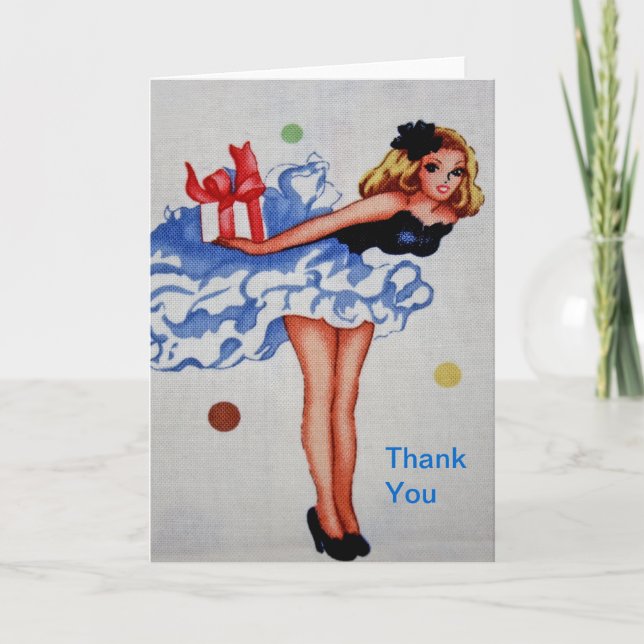Girly Vintage Fabric Thank You Card (Front)