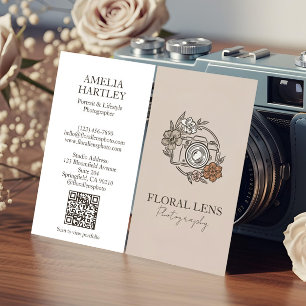 Girly Vintage Floral Camera Photographer Business Business Card