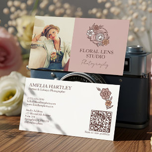 Girly Vintage Floral Camera Photographer Photo Business Card