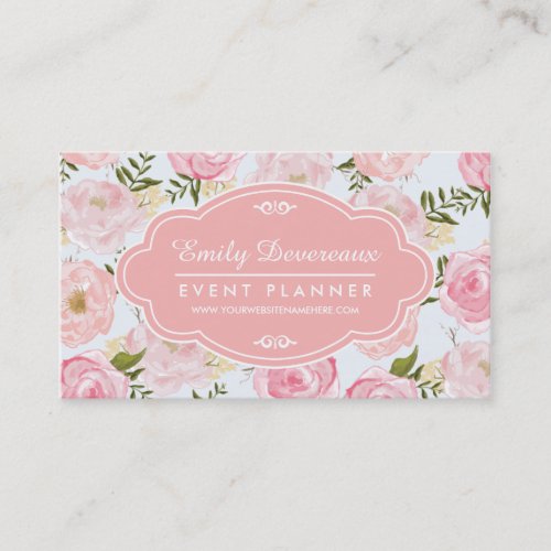 Girly Vintage Floral Pink Roses Peony Personalized Business Card