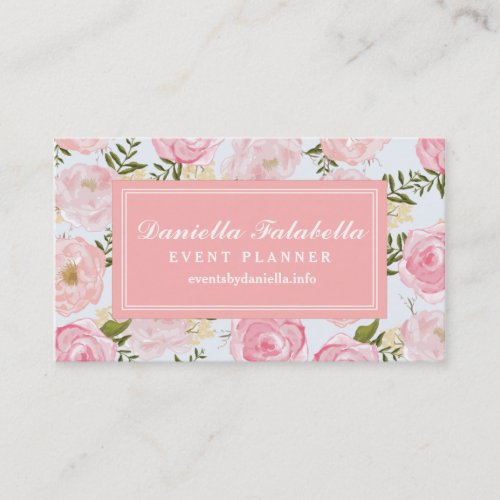 Girly Vintage Floral Pink Roses Peony Personalized Business Card