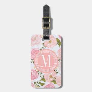 Girly Vintage Floral Pink Roses Peony Personalized Luggage Tag