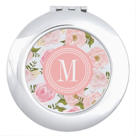 Girly Vintage Floral Pink Roses Peony Personalized Mirror For Makeup