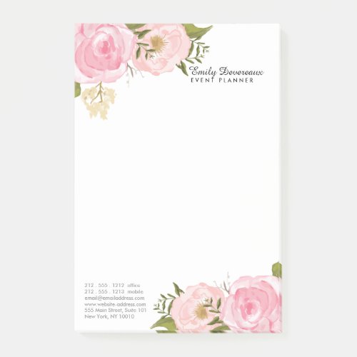 Girly Vintage Floral Pink Roses Peony Personalized Post_it Notes