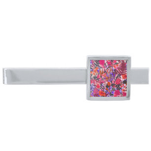 Girly vintage flowers silver finish tie clip