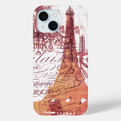 girly vintage French chandelier girly eiffel tower iPhone 15 Case