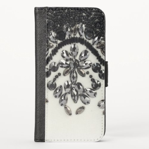 Girly vintage glamor black white Floral Pattern  iPhone X Wallet Case