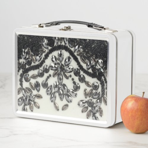 Girly vintage glamour black white Floral Pattern  Metal Lunch Box