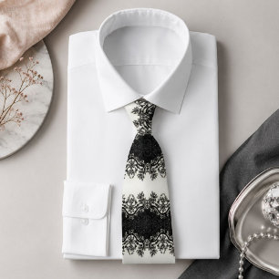 Girly vintage glamour black white Floral Pattern Neck Tie