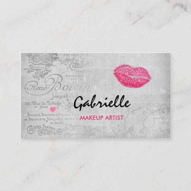 Girly Vintage Grunge Pink Lips Kiss Makeup Artist Business Card (Front)