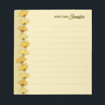 Girly vintage hand-drawn sunflower border CC0142 Notepad<br><div class="desc">Notepad featuring a floral border with hand-drawn sunflower inspired flowers. A fun thing about the flowers is that they all seem to be threaded on a long curvy stalk. The design is cute, girly, and a little vintage in style. The vintage look is probably due to a color palette of...</div>