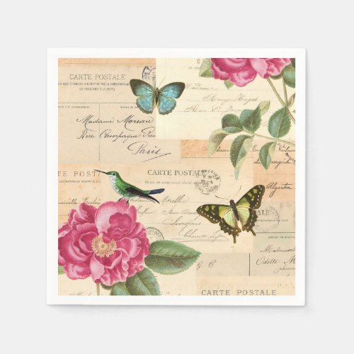 Girly vintage paper napkins w bird  butterflies
