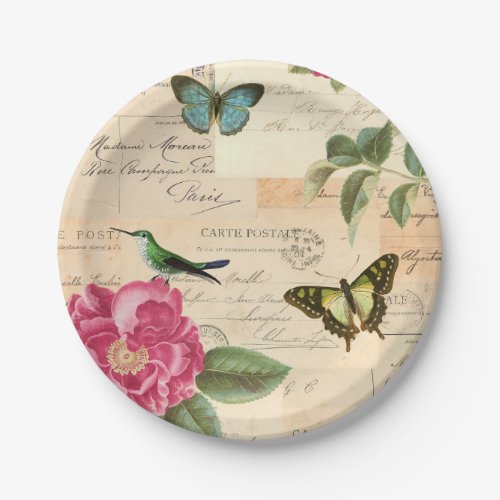 Girly vintage paper plates w birds  butterflies