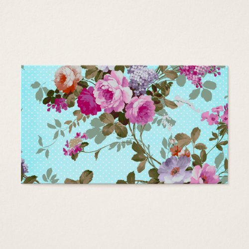 Girly Vintage Pink Floral Teal Trendy Polka Dots Business Card