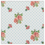 Girly Vintage Pink Roses and Blue Polka Dots Fabric