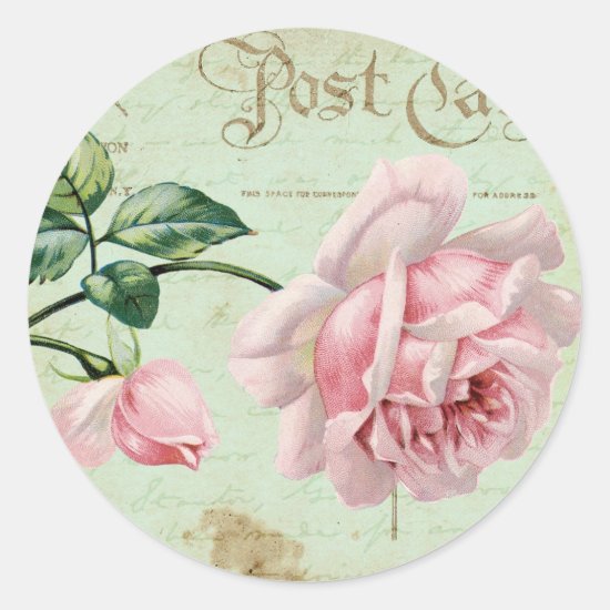 Girly Vintage Pink Roses Elegant Floral Cottage Classic Round Sticker