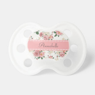 Girly Vintage Roses Floral Monogram Baby Pacifiers