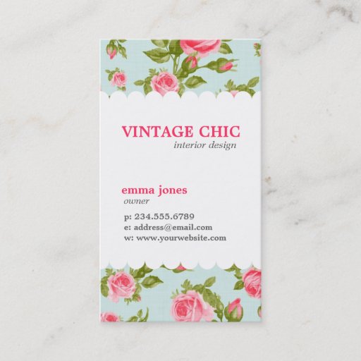 Customizable Girly Cottage Chic Romantic Floral Vintage Roses Business Card Template