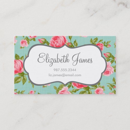 Girly Vintage Roses Floral Print Business Card