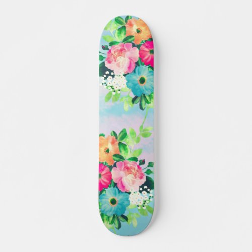 Girly Vintage Roses Floral Watercolor Paint Skateboard