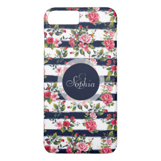 Girly vintage roses floral watercolor stripes iPhone 8 plus/7 plus case