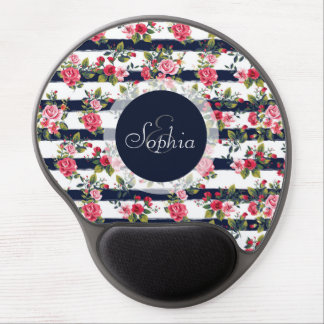 Girly vintage roses floral watercolour stripes gel mouse pad