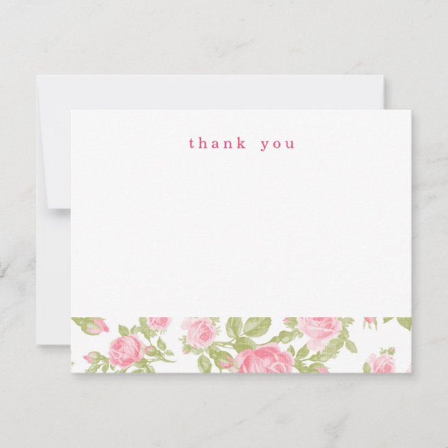 Girly Vintage Roses Simple Thank You Note Cards (Front)