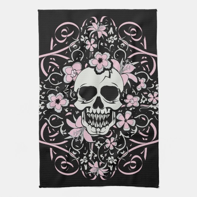 Girly Vintage Skull Kitchen Towel (Vertical)