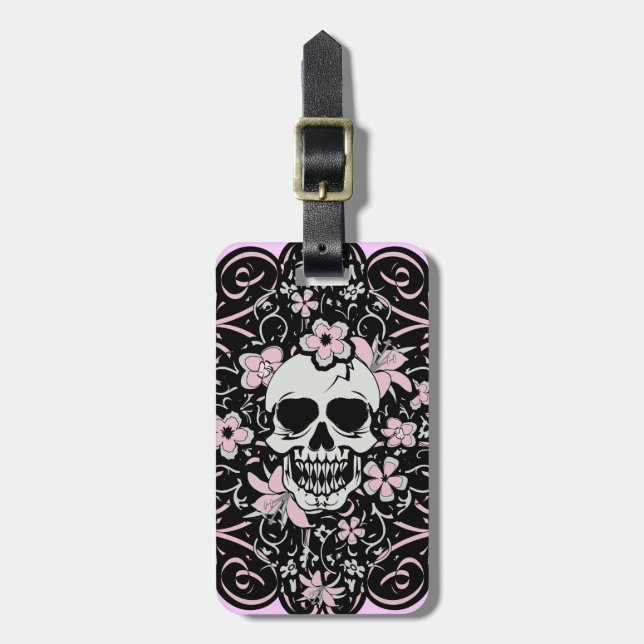 Girly Vintage Skull Luggage Tag (Front Vertical)