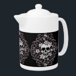 Girly Vintage Skull Teapot<br><div class="desc">Vintage skull is so girly with plenty of pink flowers and ribbons.</div>