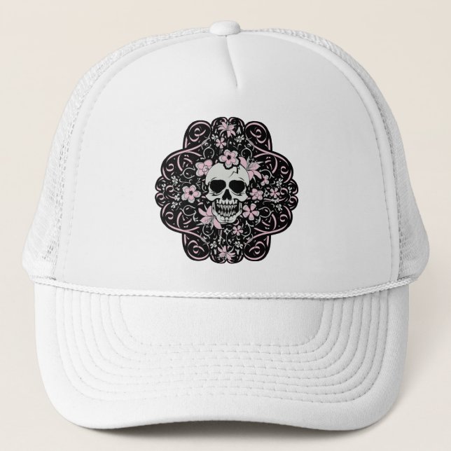 Girly Vintage Skull Trucker Hat (Front)