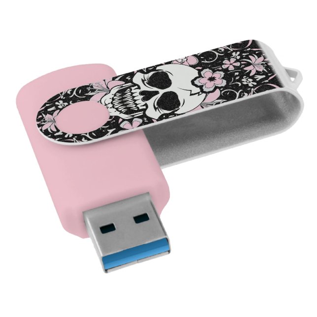 Girly Vintage Skull USB Flash Drive (Angled)