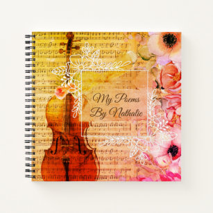 Girly Vintage Violin Music sheet mixed media Notebook