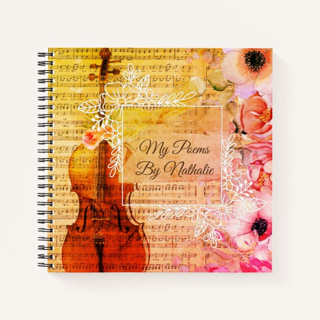 Girly Vintage Violin Music sheet mixed media Notebook (Front)
