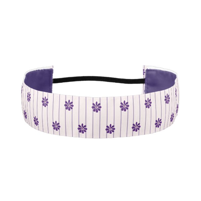 Girly Violet & Blush Stripes & Purple Flower Rows Athletic Headband (Front)