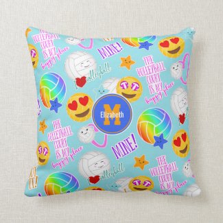 girly volleyball happy kawaii emoji stickers throw pillow