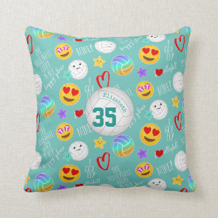 girly volleyball happy kawaii emoji teal throw pillow