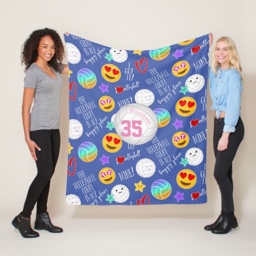 girly volleyball kawaii emoji and typography fleece blanket