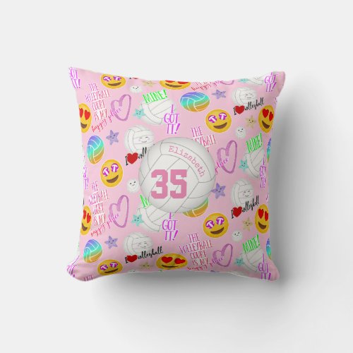 girly volleyball kawaii emoji stickered look throw pillow