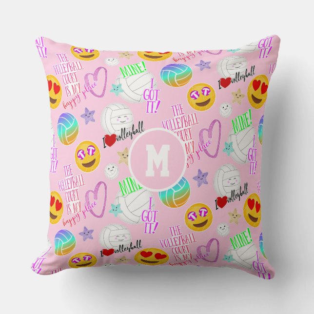 girly volleyball kawaii emoji stickers look throw pillow (Front)
