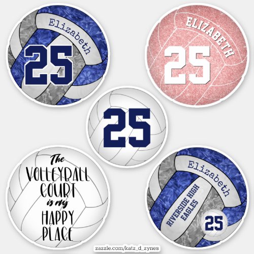 girly volleyball team colors plus variety set of 5 sticker