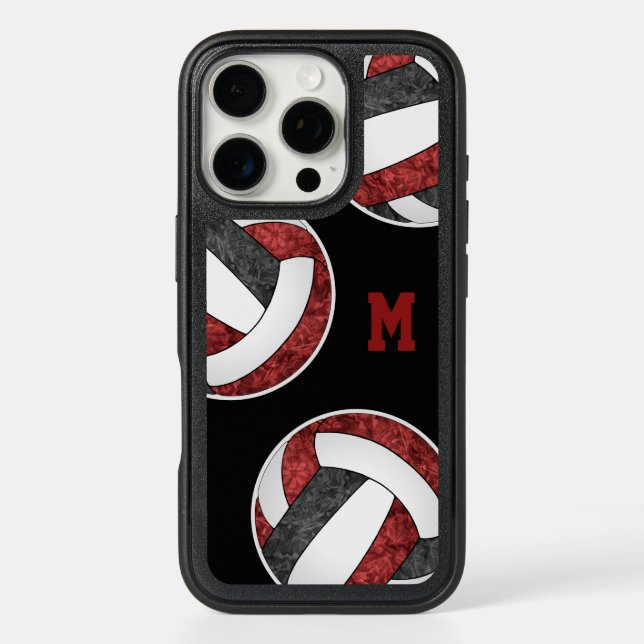 girly volleyballs maroon black team colors otterbox iPhone case (Back)