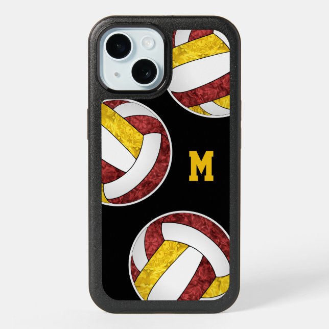 girly volleyballs maroon gold team colors iPhone 15 case (Back)