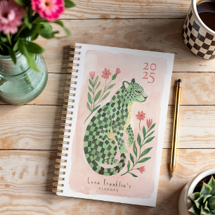 Girly Watercolor Abstract Checkered Cheetah Floral Planner