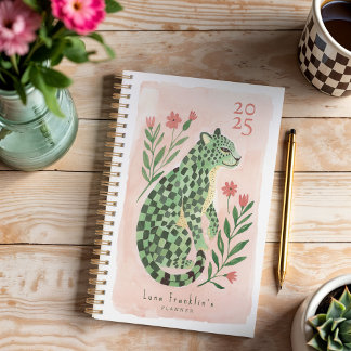 Girly Watercolor Abstract Checkered Cheetah Floral Planner