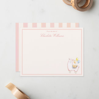 Girly Watercolor Alpaca with Balloon Blush Pink Note Card